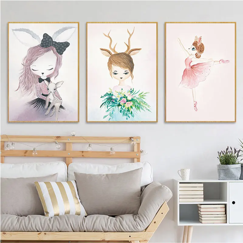 

1PC High Quality Children Baby Room Girls Poster Wall Picture Cartoon Wall Art Painting No Frame Kids Canvas Modern Print Rabbit