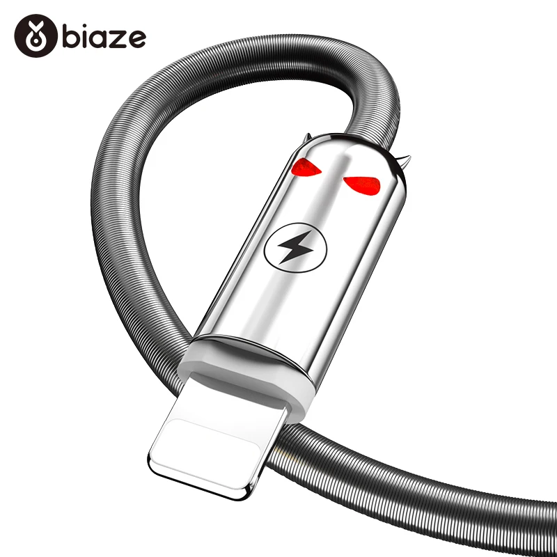 Светодиодный usb-кабель Biaze 1,2 м для iPhone X XS MAX XR 8 7 6 5 6s S plus, кабель для мобильного телефона, быстрый зарядный кабель USB, кабель для передачи данных - Цвет: Metal