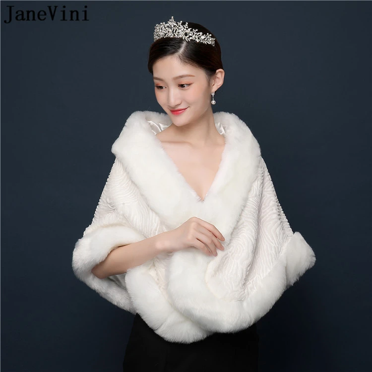 JaneVini Simple Cheap Winter Ivory Faux Fur Bridal Wraps Women Warm Shawls Jackets Brides Wedding Accessories Capa Blanca Novia | Свадьбы и