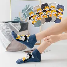 5 пар модных уличных носков Inu в виде животных; Милые простые женские носки; повседневные хлопковые носки-башмачки до лодыжки