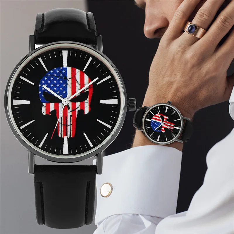 

2019 Quartz Wristwatch U.S Flag Pattern Leather Band America Independence Day Souvenir Mens Gift Collection relojes para hombre