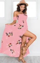 

Boho style long dress women Off shoulder beach summer dresses Floral print Vintage chiffon white maxi dress