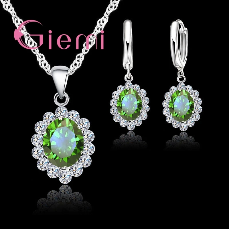 

New Retro Fashion 925 Sterling Silver Earrings+Pendant Necklace Bridal Jewelry Sets Lock Shape Gorgeous Halo Cubic Zircon