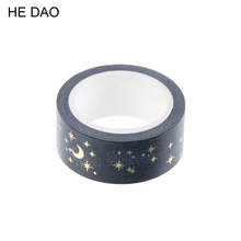 1 Pc / Pack Black Moon Stars Washi Paper Masking Tapes 1.5cm X 5m Diy Scrapbooking Heart Stickers Gift Wrapping Sticker