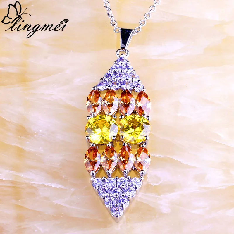 

Lingmei Clearance Sale Wedding Band Fashion Red Gold Cubic Zircon Silver Women Sweater Pendant Without Chain Charming Jewelry
