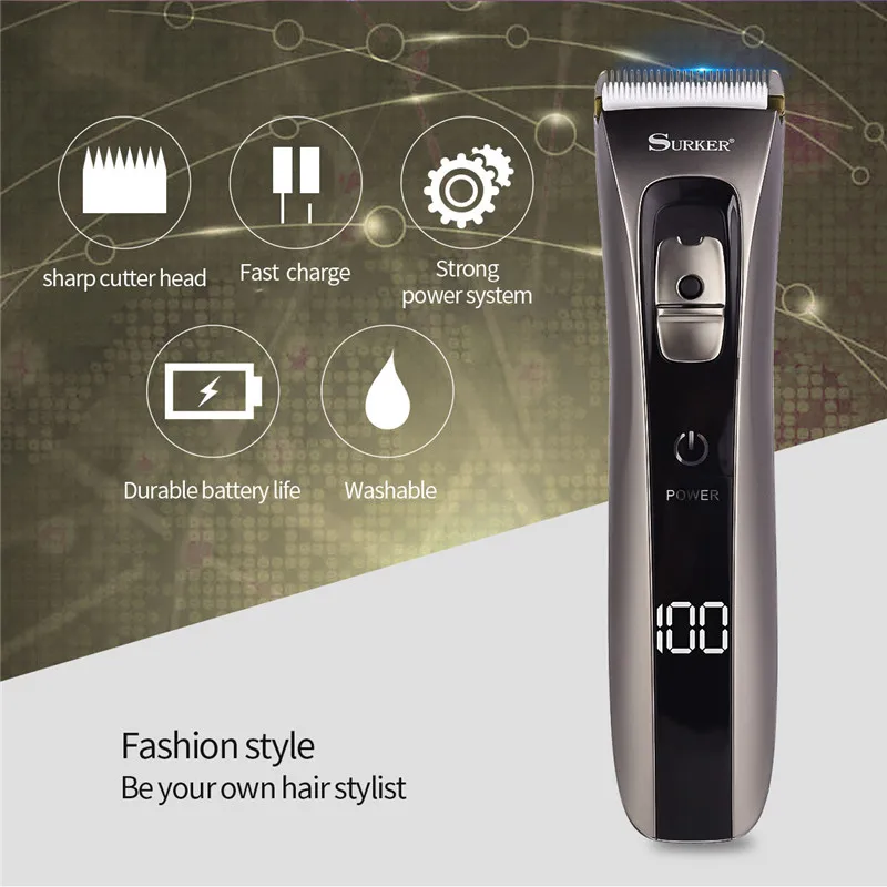 

Ceramic Titanium Alloy Blade Hair Trimmer USB Rechargeable Electric Razor Beard Shaver Trimer LED Digital Hair Clipper P44