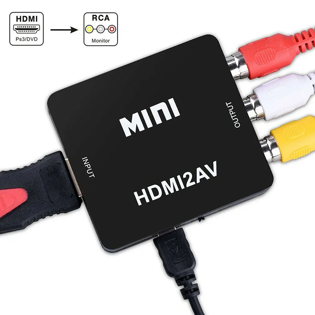 Mini HDMI to Composite CVBS RCA AV Video Converter Adapter 1080p With Cables Support NTSC PAL