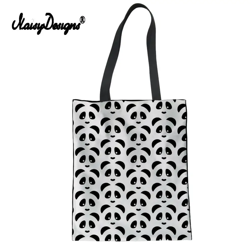 

NOISYDESIGNS Dropshipping Women Reusable Bag Cotton Young Women Shopping Bag Natural 3D Panda Tote Pack College Students Totes