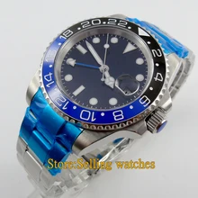 40mm parnis black dial GMT Ceramic Bezel sapphire glass automatic mens watch