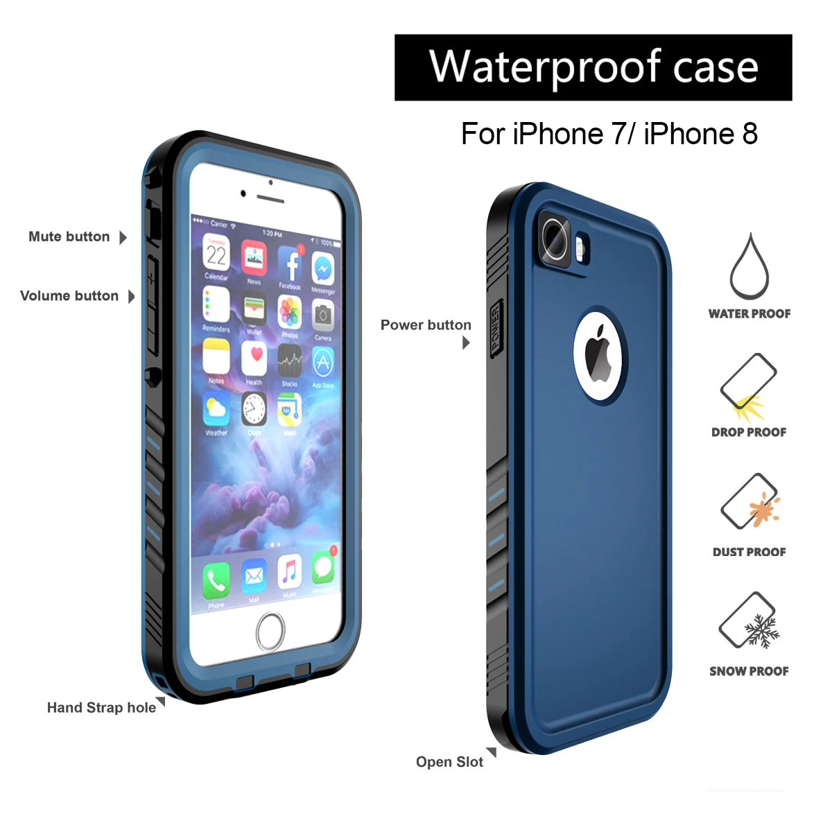 

For iPhone 7/8 Waterproof Case,IP68 Certified Waterproof Shockproof Snowproof Dirtproof Full Body Protective Underwater Case