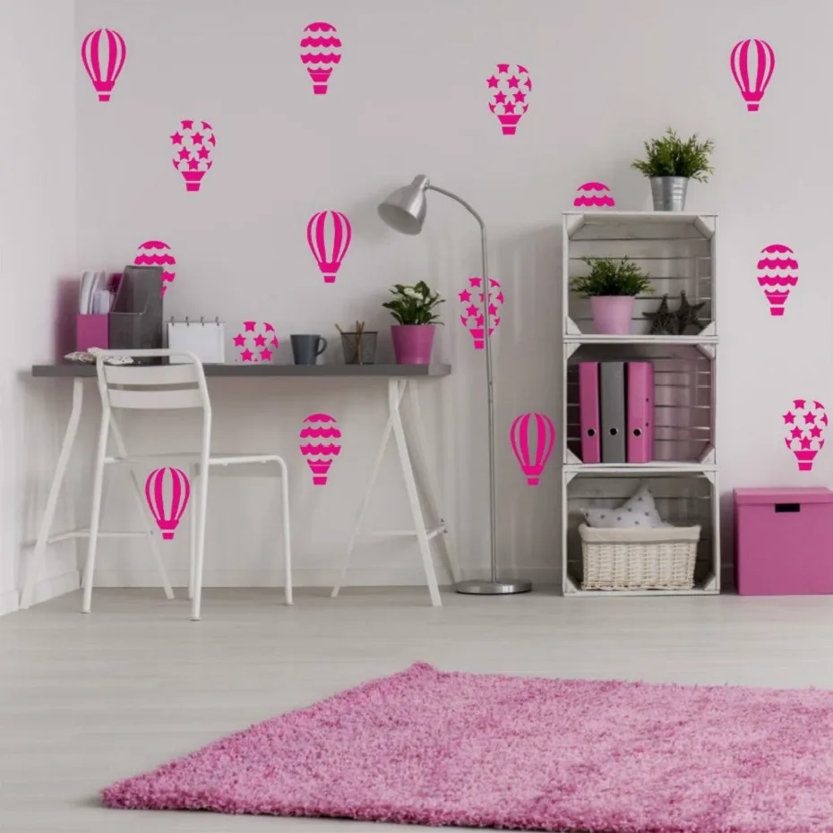20 قطعة/المجموعة منطاد الهواء الساخن diy الفينيل ملصقات الحائط الحضانة الفن الشارات للإزالة جدارية للأطفال غرفة ديكور المنزل هدية