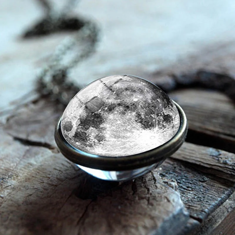 Женская мода галактика серая луна двойное стекло в рамке шар кулон цепь ожерелье Вселенная планета Луна ювелирное ожерелье ручной работы
