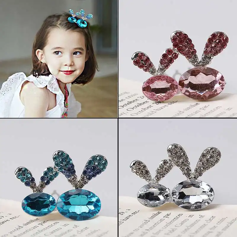 

M MISM 2019 New Year Bunny Ears Kids Hair Pins Crystal Girls Gifts Hair Clips Children Headwear Cute Hairgrip Hair Accessories