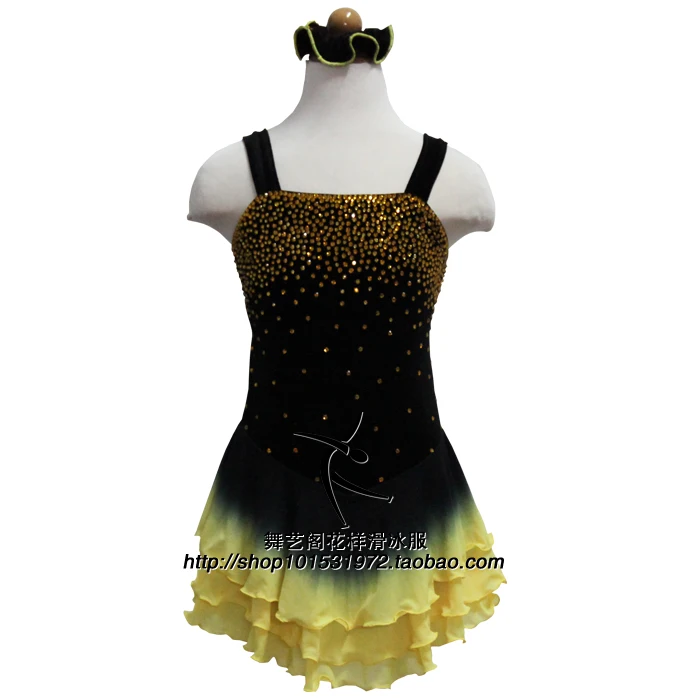 black yellow figure skating competition dresses for women silk ice