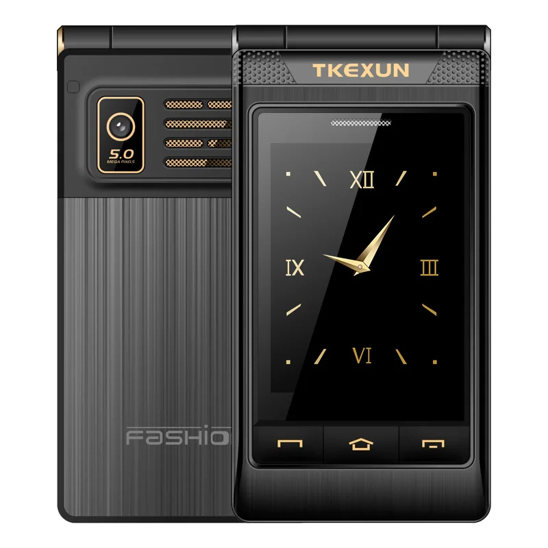 Роскошный флип 3g WCDMA мобильный телефон Fsmart TKEXUN G10-1 двойной экран celular 3,0 дюймов сенсорный экран SOS телефон с одним ключом - Цвет: Black