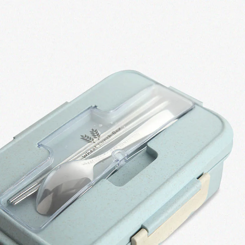 

Wheat Straw Lunch Box Fresh-keeping Food Storage Box Container with Spoon Chopsticks HTQ99