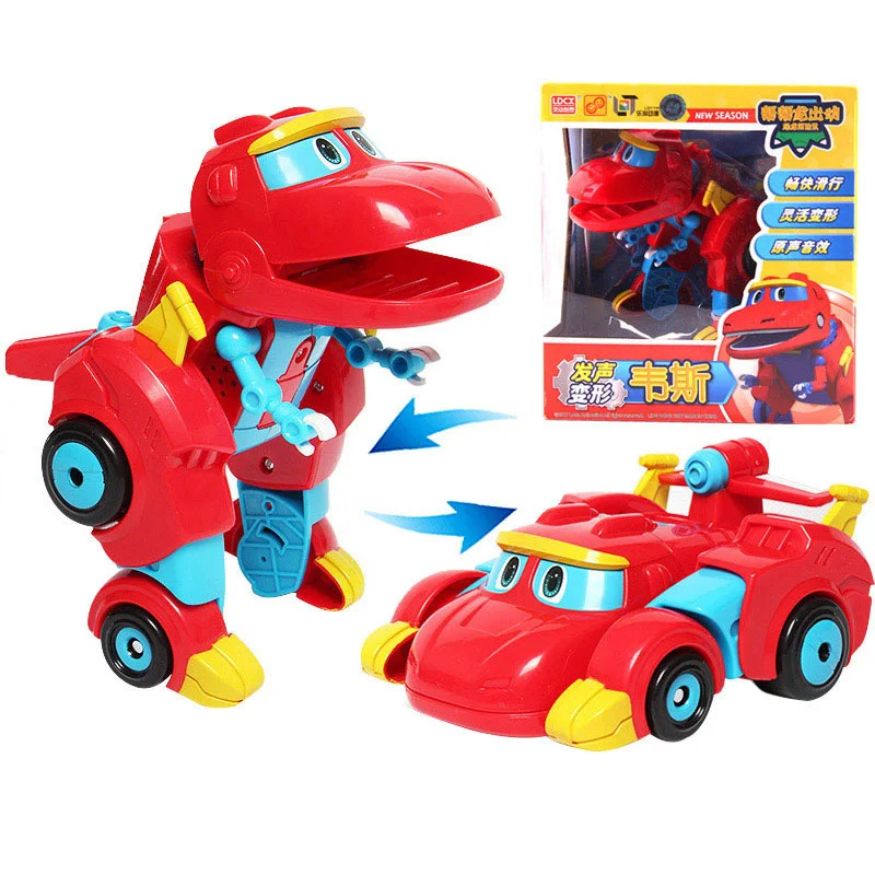 Mais novo abs grande deformação gogo dino figuras de ação com som rex transformação carro avião barco a motor guindaste dinossauro brinquedos