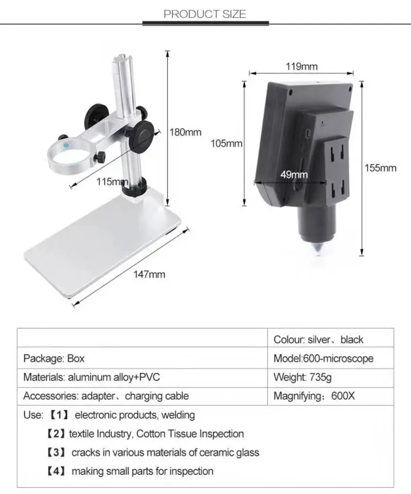 1-600x 3.6MP USB цифровой электронный микроскоп Портативный 8 светодиодный VGA микроскоп с 4," HD O светодиодный экран для ремонта материнской платы