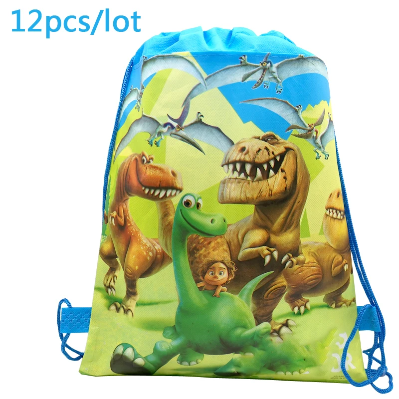 

12pcs/lot Good Dinosaur Theme Decorate Mochila Happy Birthday Party Gifts Bags Baby Shower Boys Favors Drawstring Blue Backpack