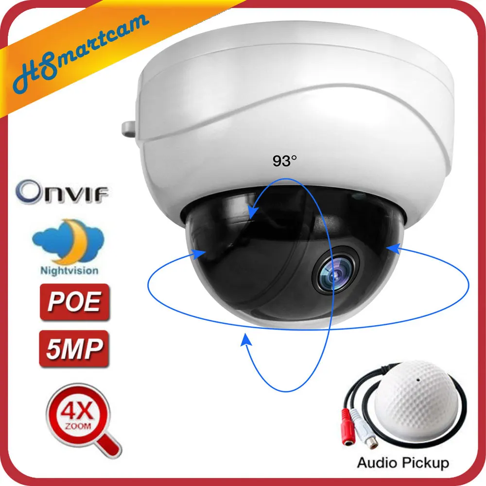5MP POE 2.5 ''4X ZOOM HD 1080P 2MP PTZ IP Della Cupola di IR Audio MIC Microfono di Sicurezza Della