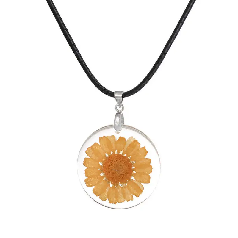 

FUNIQUE Necklaces Handmade Boho Clear Resin Dry Flower Necklace Ball Chain Silver White Round 1 Piece Trendy Jewelry