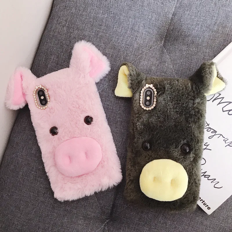 

Warm Fur Cases For Huawei Honor 7A 7C 7X 7S 6A 6X 5X 5C 4X 4C Pro 4A GR3 2017 Enjoy 9S 9 Plush Lovely Pig Covers