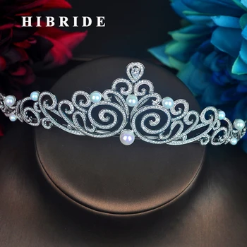 

HIBRIDE Fashion Design Round Pearl Tiara Royal Bridal Wedding Hair Accessories Diadem Jewelry Crown Wedding Party Gifts C-99