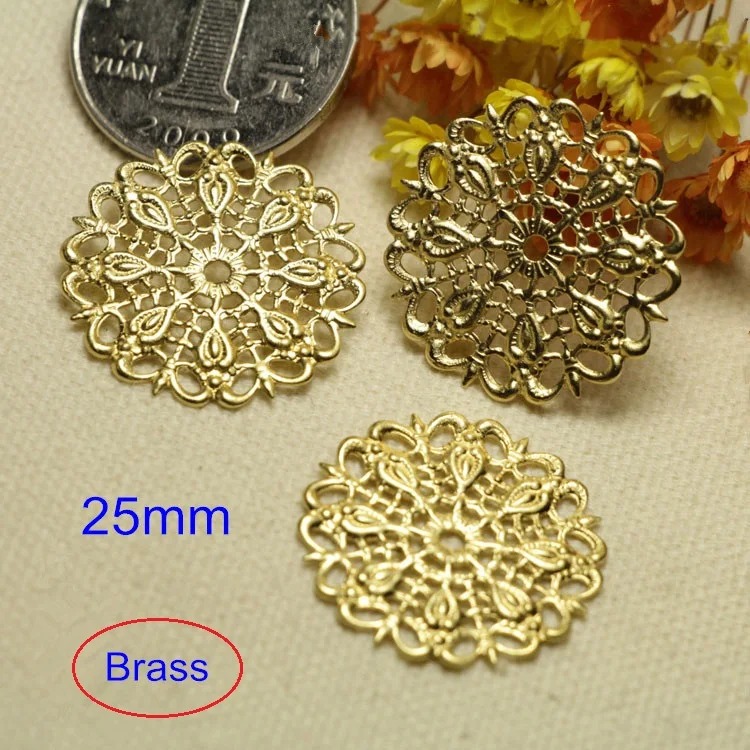 20 Pcs Raw Brass Filigree Flower Setting 25mm Brass Stamping Jewelry