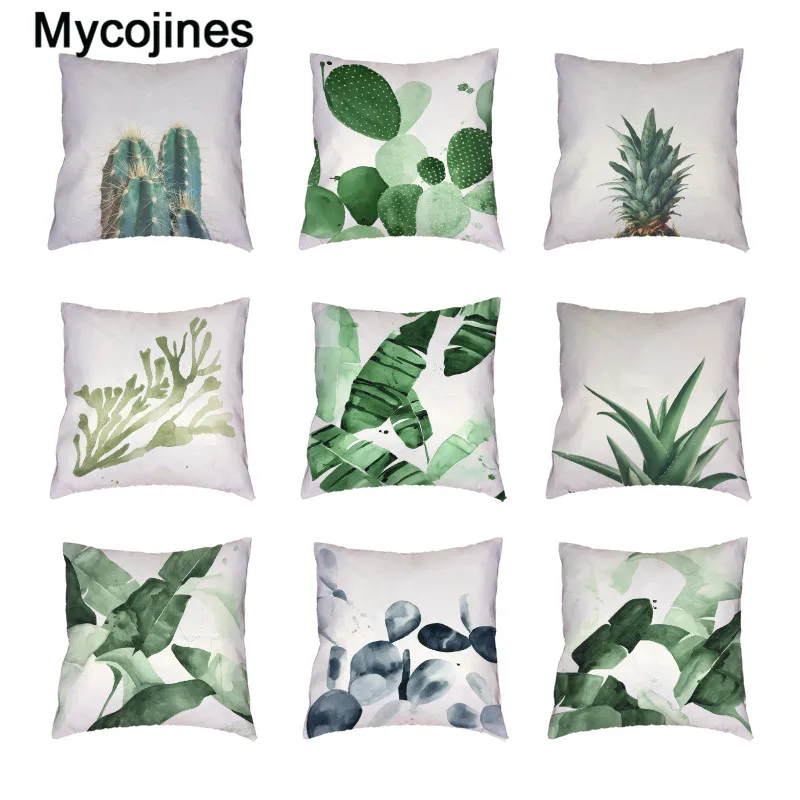 

Tropical Style Monstera Watercolour Green Alphabet White Cushion Cover Peach Skin Pillow Cases Outdoor Decor Cactus Be the light