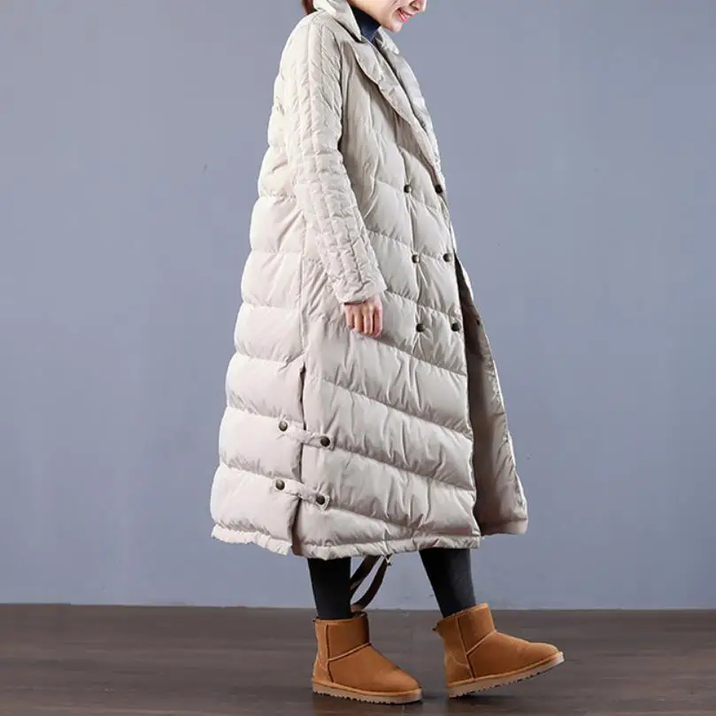 Goedkoop Winter fashion brand double breasted super langer eend down jas vrouwelijke elegante retro stijl warme beneden parka wq695 dropship