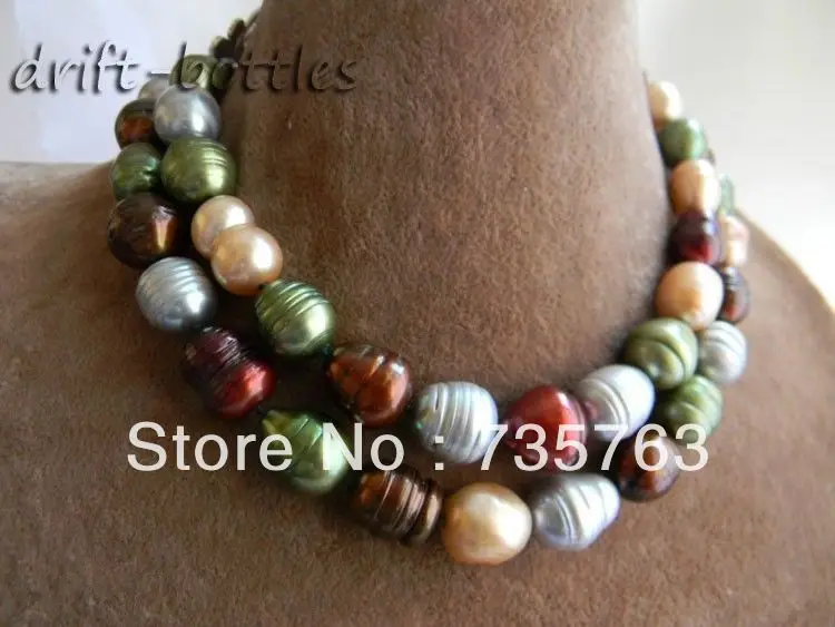 

HOT 00366 Big 32'' 13mmx16mm Multicolor Rice Freshwater Pearl Necklace