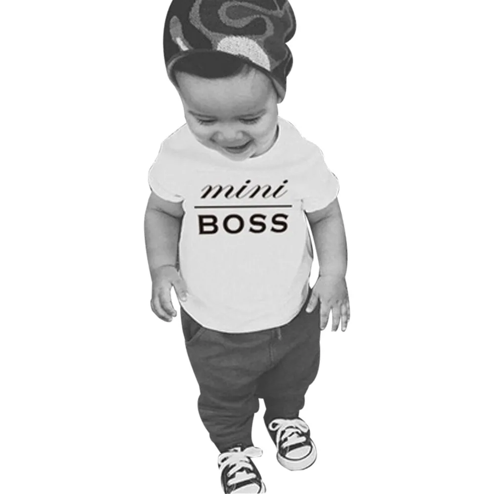 MUQGEW/Детские футболки футболка с короткими рукавами и надписью «MINI BOSS» топы, наряды топ для детей, летняя хлопковая блуза Menina Q06