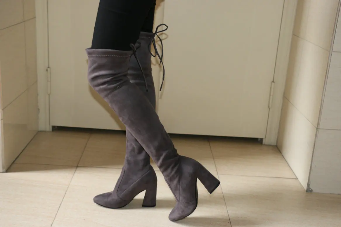 QUTAA г. Женские Сапоги выше колена теплые зимние модные пикантные женские сапоги на толстом каблуке с плюшевой подкладкой Размер 34-43