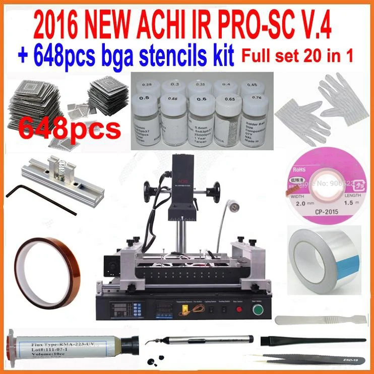

Newest ACHI Dark infrared BGA rework station IR PRO SC V.4 + most completely 648pcs bga stencils 21 in 1 bga reballing kit