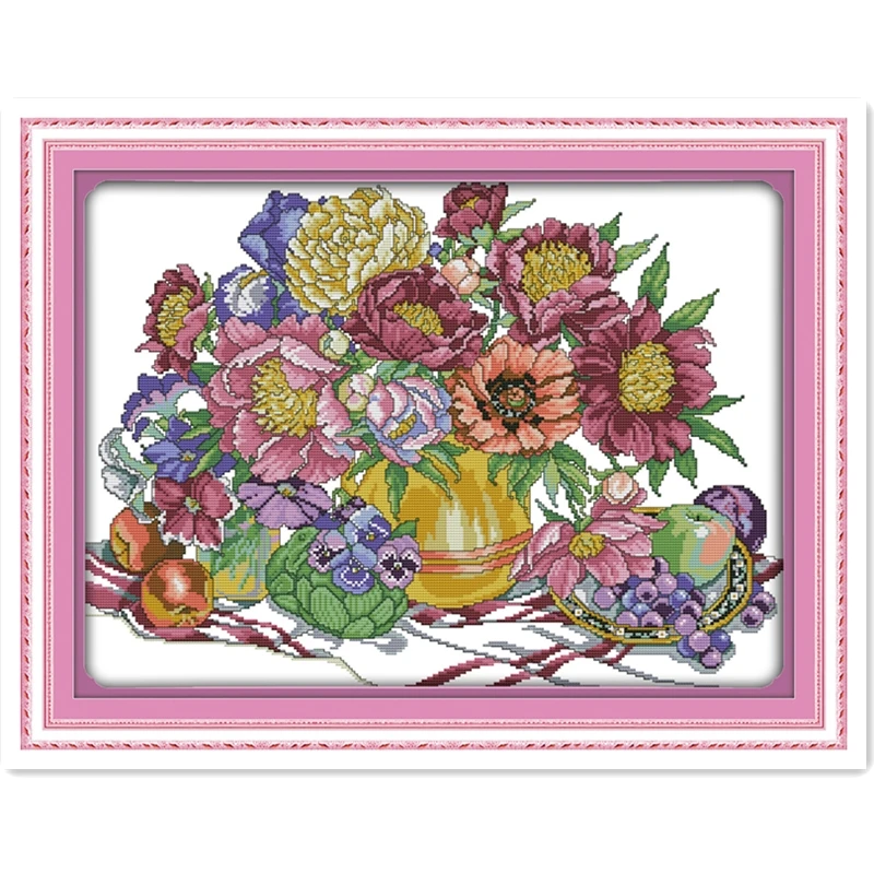 

Flowers And Fruit (2) Home Decoration DIY SET DMC Cross Stitch Fabric Embroidery Cross Set Chinese Counted Cross Stitch Pattern