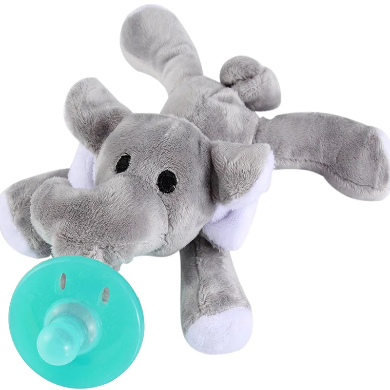 Плюшевая Соска-пустышка для новорожденных с изображением животных из мультфильмов, игрушки-пустышки с милым жирафом и собакой, Детская Соска-пустышка, соска-пустышка с зажимом - Цвет: style 1 Elephant