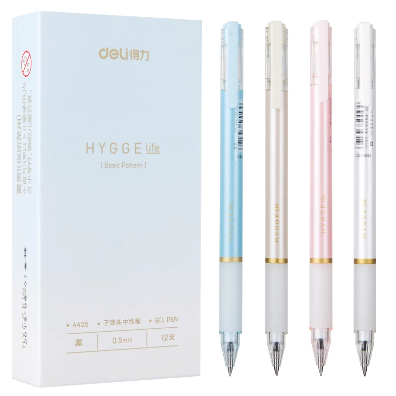 

12PCS DELI A425 Student Gel Pen 0.5mm Bullet Signing Pen