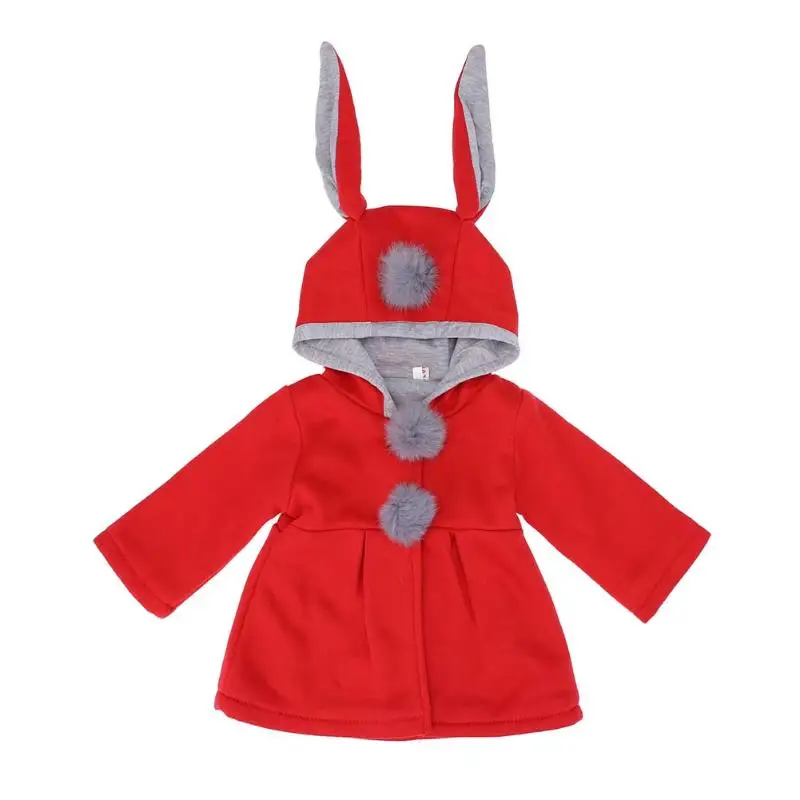 Милая куртка для девочек, пальто для девочек осень-зима Теплый Хлопок Кролик уха пальто с капюшоном для девочек Топы корректирующие детская верхняя одежда Костюмы пальто