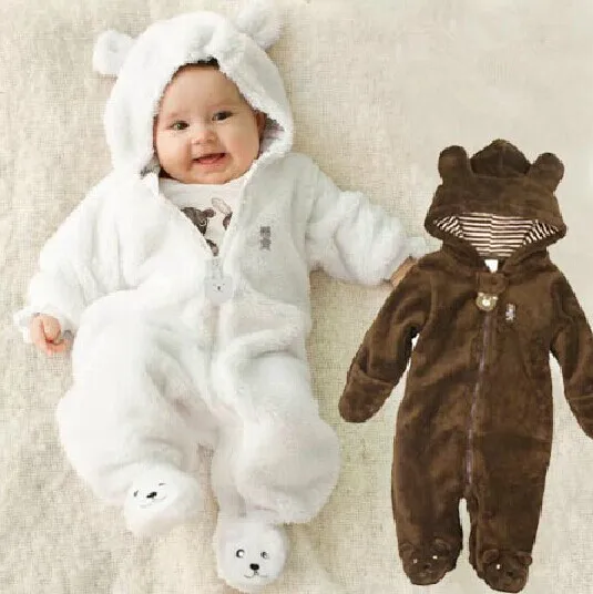 Autumn Winter Baby Rompers Bear Style Baby Coral Fleece Carters Hoodies Jumpsuit Baby Girls Boys Romper