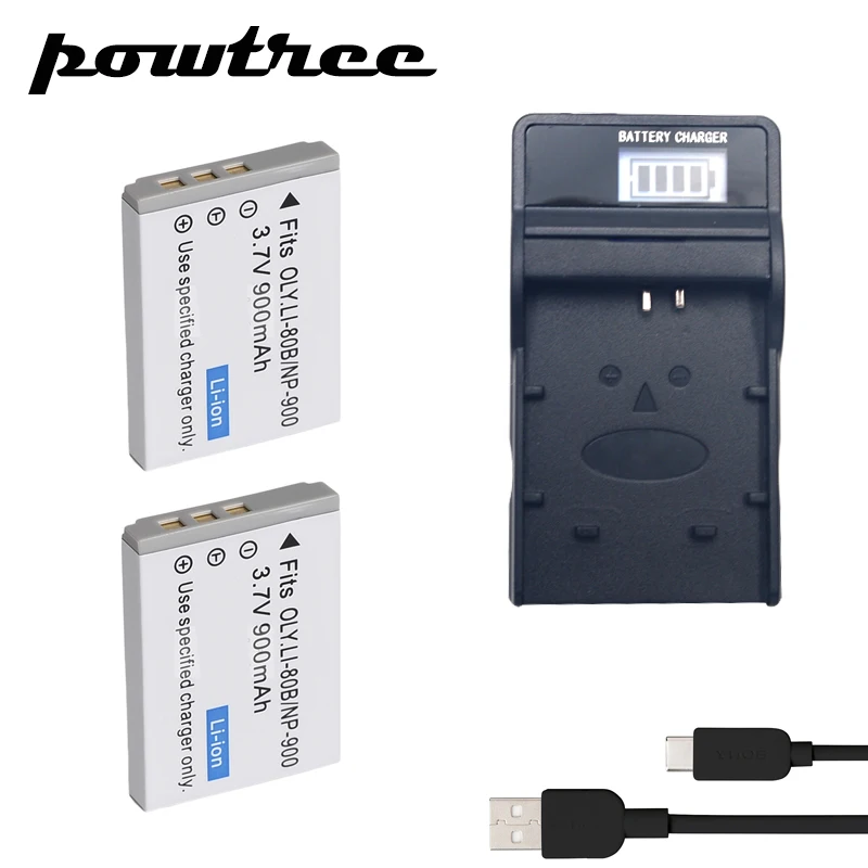 

2Packs NP-900 Li-ion Battery 3.7V 900mAh+1Port Battery Charger with LED for Minolta NP-900 VE40 E50 AIGO V760/880/1080 BENQ E40/