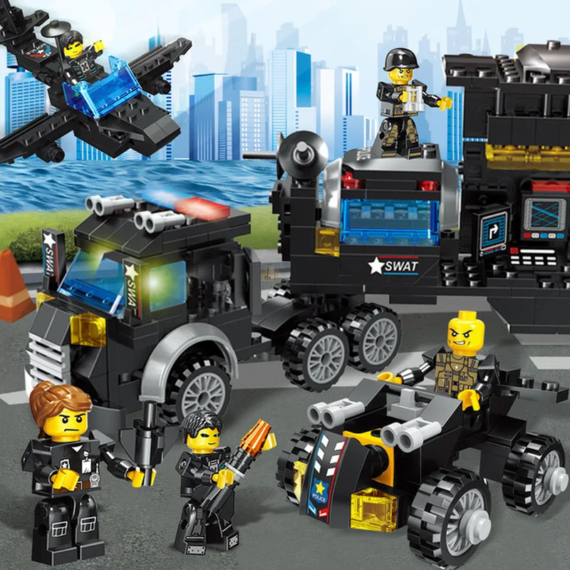 

New Beautiful Building Blocks Car Aircraft Crane Small Building Blocks Assembling Villain Fun Puzzle Children's Toys Gifts