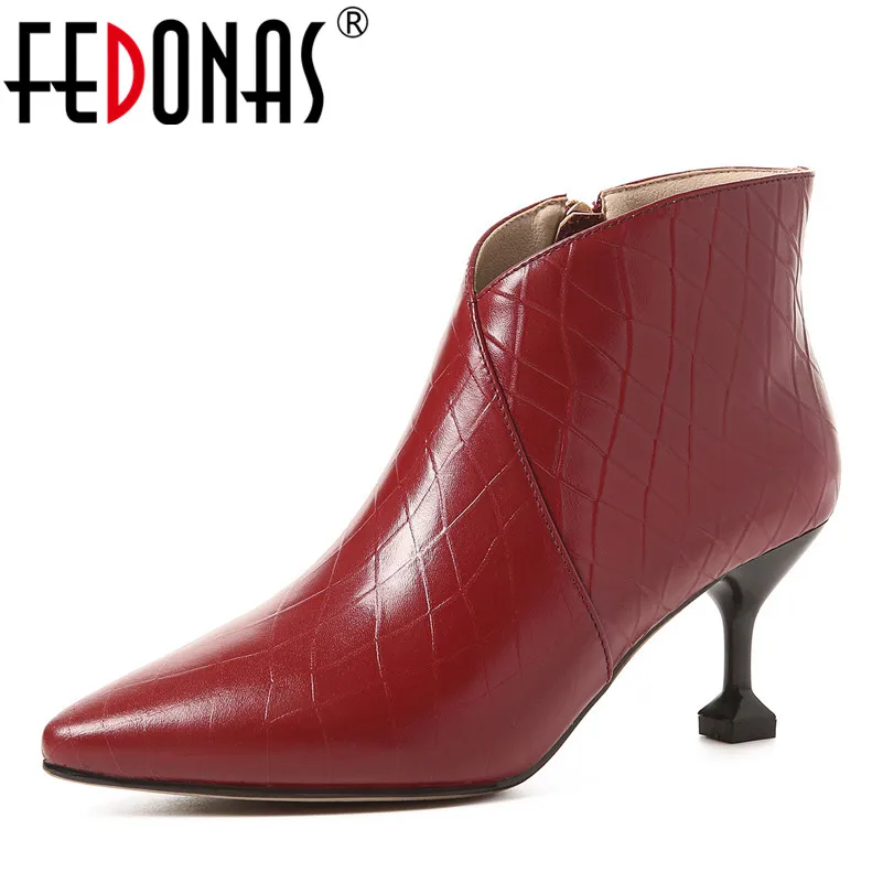 

FEDONAS 1Fashion Women Ankle Boots Genuine Leather Autumn Winter Warm High Heels Shoes Woman Pointed Toe Zipper Ladies Boots