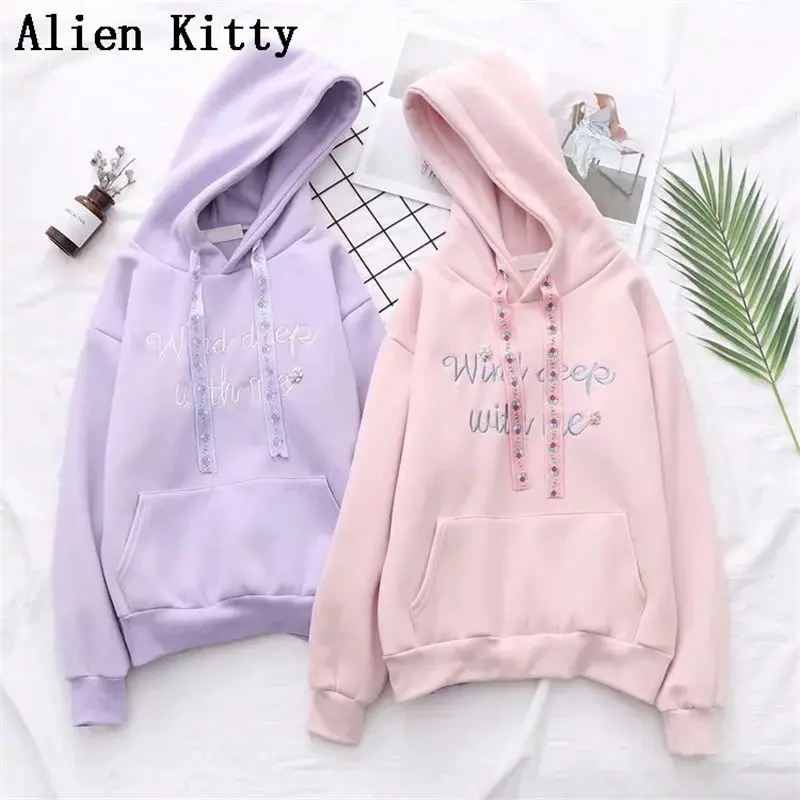 Alien Kitty зимние стильные толстовки сладкие женские буквы Свободная Повседневная
