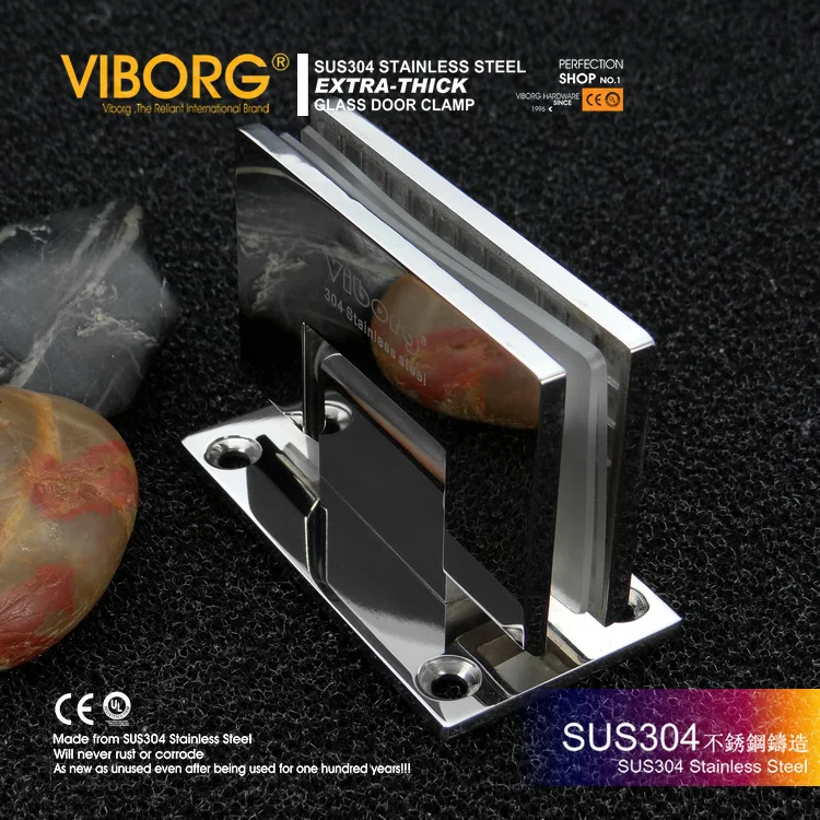 (1 pair)VIBORG 304 Stainless Steel Casting Extra-thick Heavy-duty Wall Mount Frameless Shower Door Screen Wall to Glass Hinge