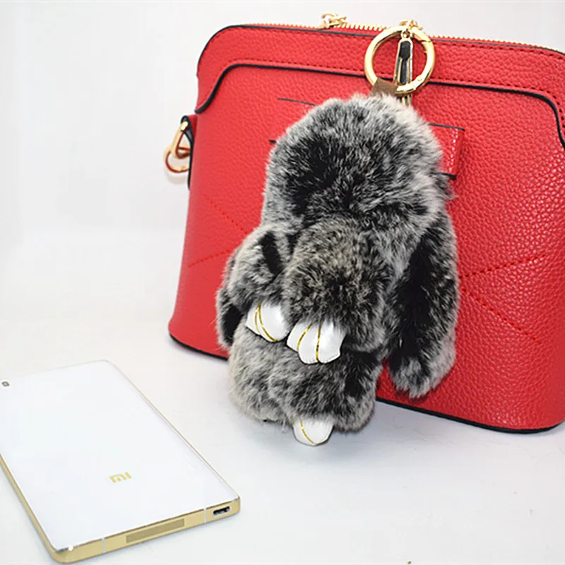 

2017 new trinket pompom keychain bunny keychains on bag rabbit fur Keychain fur pom pom charms for bags anime