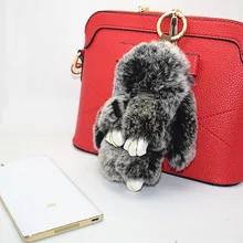 2017 new trinket pompom keychain bunny keychains on bag rabbit fur Keychain fur pom pom charms for bags anime