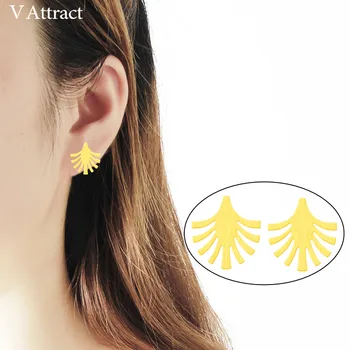 

V Attract 10pair Plant Stud Simple Leaf Earrings for Women Fashion Jewelry Gold Stainless Steel Pendientes Mujer Moda 2018