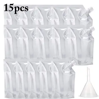 

15pcs Plastic Reusable Liquor Pouch Clear Heavy Duty Drinks Flasks Concealable Drinking Flasks Cruise Bags Kit with Funnel