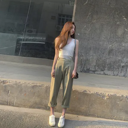 

Summer fashion female clothes set sleeveless tank tops+button fly long loose trousers twinset women casual pants suits wholesale