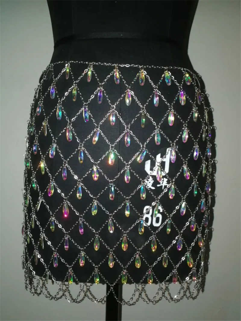 Модная блестящая сетчатая цепочка со стразами пляжная юбка для лета Клубные вечерние Открытые юбки для женщин - Цвет: glow